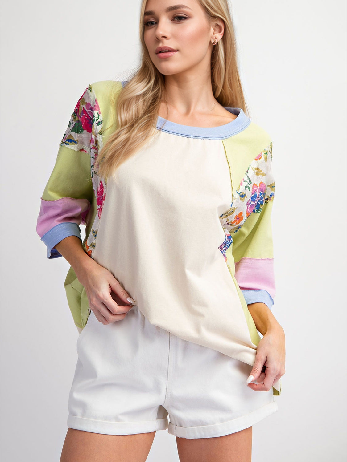 Color Block Printed Three-Quarter Sleeve Top